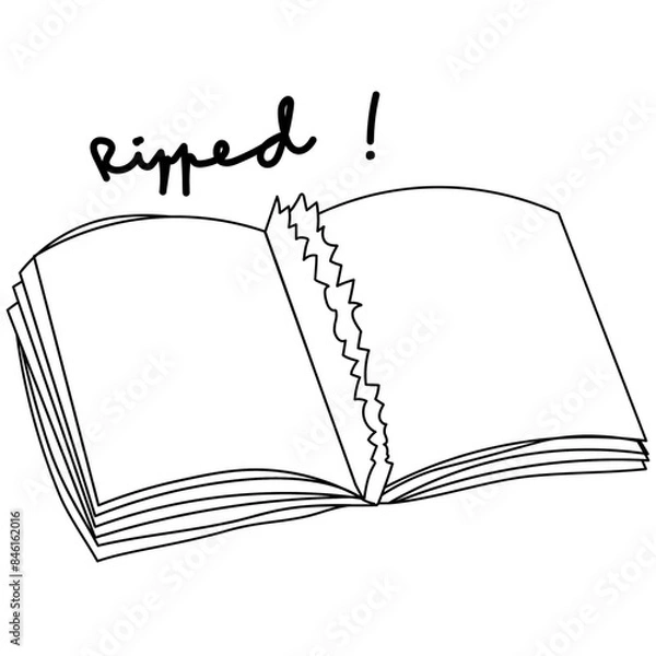 Obraz An opened book with ripped pages doodle illustration