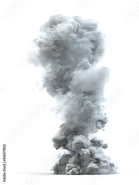 Fototapeta Dramatic 3D Rendered Smoke Cloud Representing Warfare Tactics and Hazards on White Background