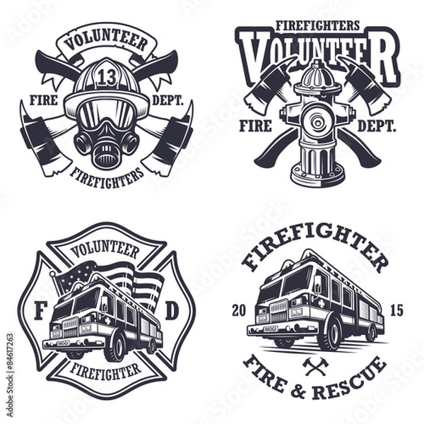 Fototapeta Set of firefighter emblems