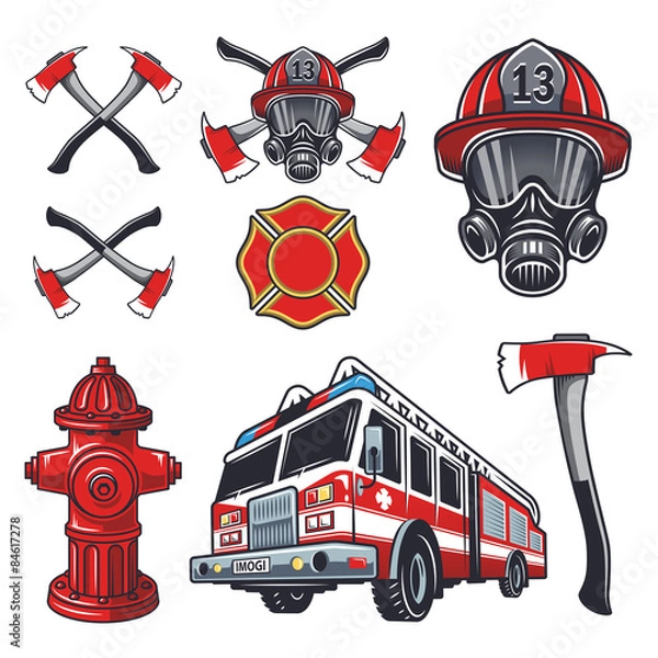 Obraz Set of designed firefighter elements