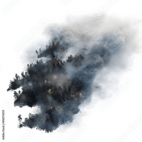 Obraz Dramatic Smoke-Shrouded Forest Landscape in 3D Rendering