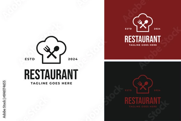 Fototapeta Hat chef restaurant with spoon fork logo design template vector illustration idea