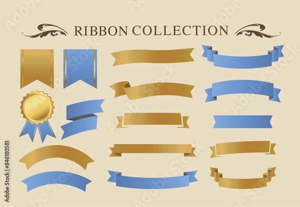Fototapeta Ribbon decoration design set and antique borders and frames design
