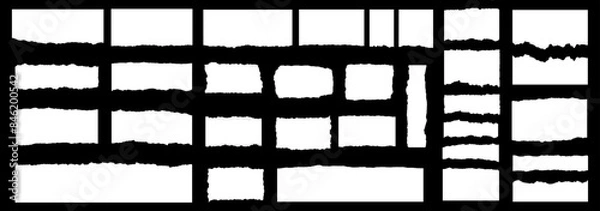 Fototapeta Torn sheets of paper. ripped white paper on a black isolated background. Vector illustration