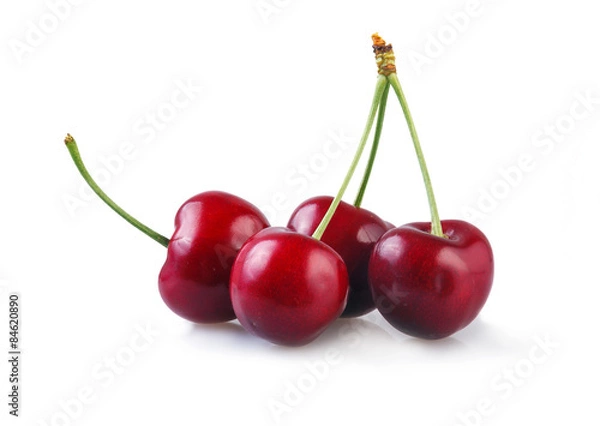 Fototapeta Cherry. Heap of berries isolated on white