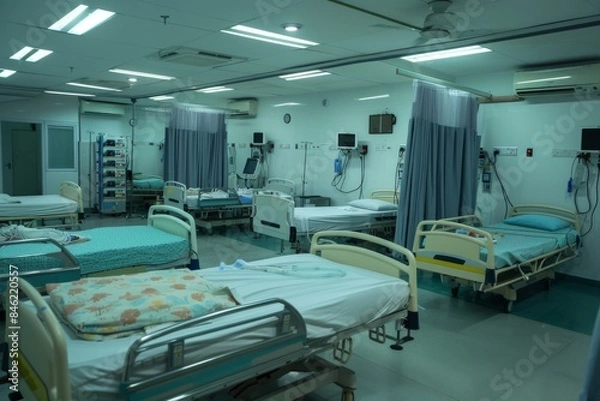 Fototapeta A well-equipped intensive care unit (ICU) in a modern Indian hospital