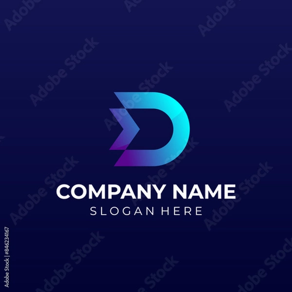 Fototapeta Letter D With Arrow Icon Logo Vector Design Template Concept. D Logo Dash Digital Fast Icon Isolated on Black Backgroud
