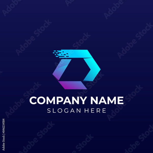 Fototapeta D Letter Logo Design, D Technology Logo Design Concept Vector. Initial Letter D Tech Logo Template