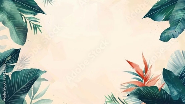 Fototapeta Palm Leaf Patterned Tropical Backdrop in Vibrant Hues