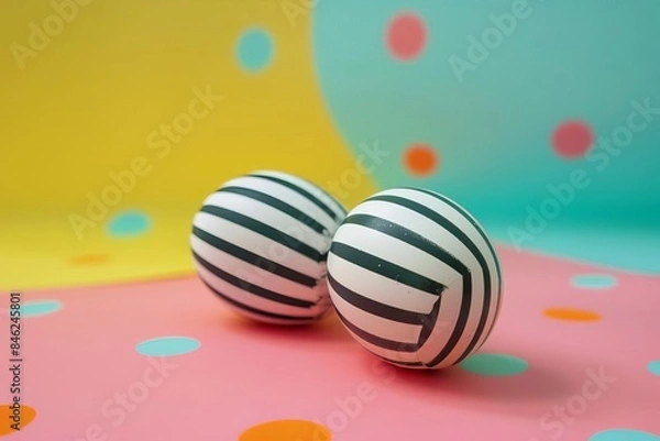 Fototapeta Polka dot and striped Easter eggs,