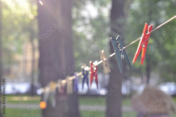 Obraz Clothespins on clothesline