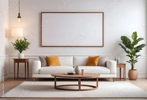 Fototapeta Interior living room with sofa and photo frame. 3D rendering
