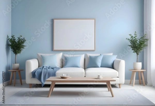 Fototapeta Interior living room with sofa and photo frame. 3D rendering