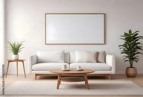 Fototapeta Interior living room with sofa and photo frame. 3D rendering