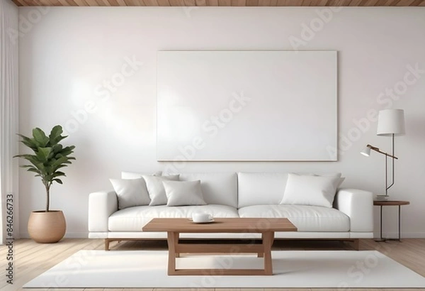 Fototapeta Interior living room with sofa and photo frame. 3D rendering