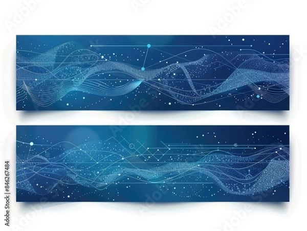 Fototapeta Two blue banners with a wave pattern and stars