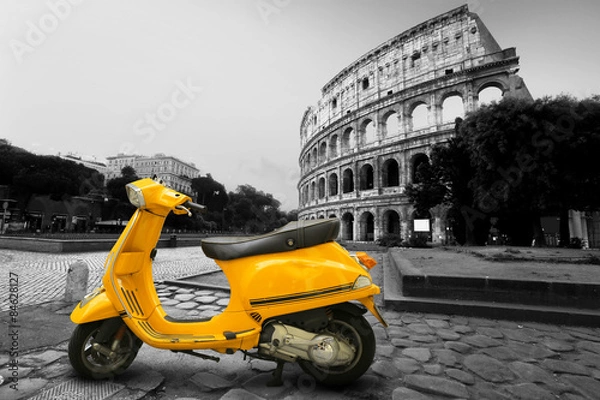 Obraz Yellow vintage scooter on the background of Coliseum