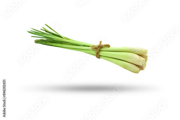 Obraz Flying lemongrass tie rope with shadow isolated on white background , clipping path.
