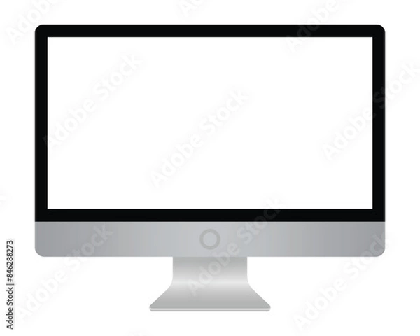 Obraz realistic computer monitor with transparent empty screen. pc display mockup. blank desktop display png image. vector illustration.