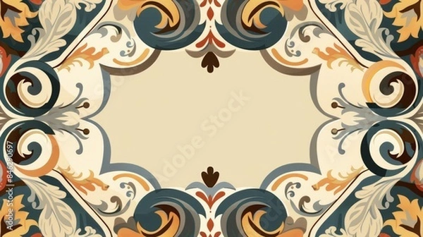 Fototapeta Symmetric floral frame design with warm tones ideal for invitations