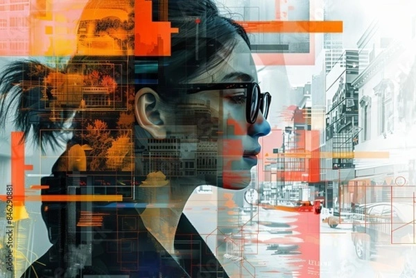 Obraz The essence of tech startups with a dynamic digital collage reflecting innovation culture