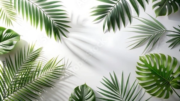 Obraz Natural Tropical Leaves Shadow Overlay. Perfect for: product presentation overlays, mockup backgrounds, seasonal promotional materials, e-commerce product listings, social media posts, website banners