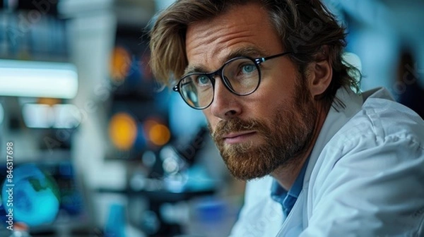 Fototapeta An Innovative Scientist Working On An Advanced Artificial Intelligence Project
