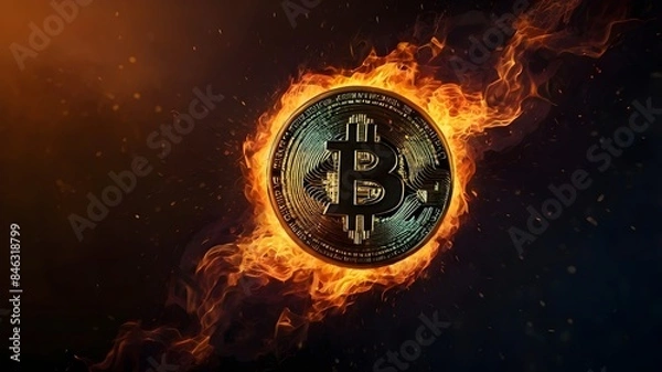 Obraz  Bitcoin logo in fire