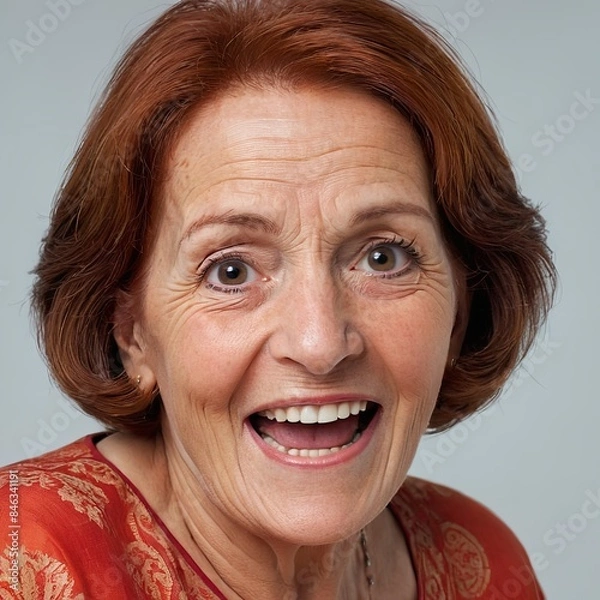 Obraz Happy Elderly Woman with Red Hair: Smiling Senior Lady Expressing Joy and Positivity