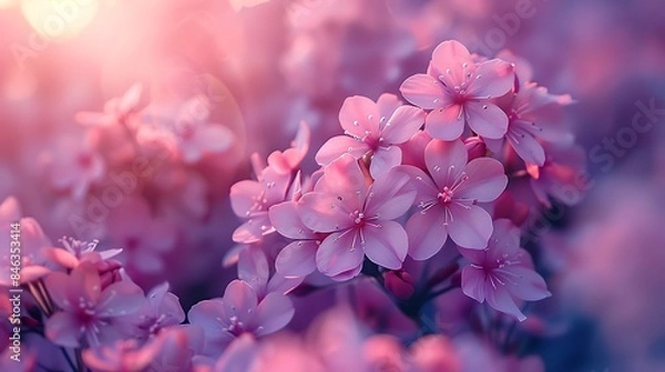 Fototapeta  The soft petals of heliotrope flowers gently swaying in a light breeze
