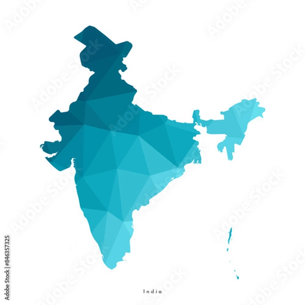 Fototapeta Vector isolated illustration icon with simplified blue silhouette of India map. Polygonal geometric style. White background