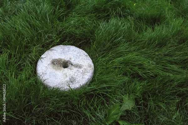 Obraz Old stone wheel on grass