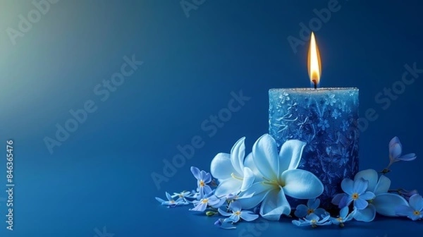 Fototapeta candle background with text empty space in the backgorund with colorful candles with flame isolated against the blue and pink background  glowing on the cake with flowers in the borders 