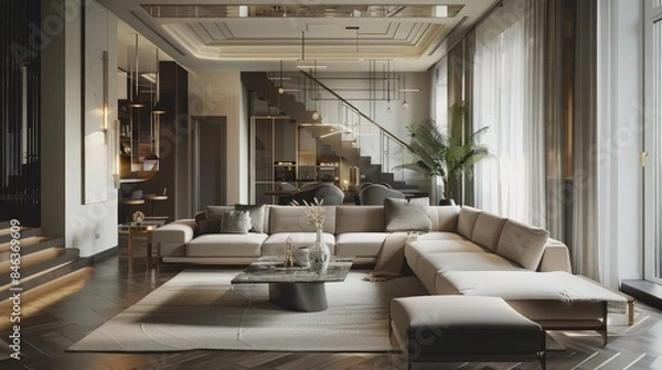 Fototapeta Art deco interior design of modern living room, home.