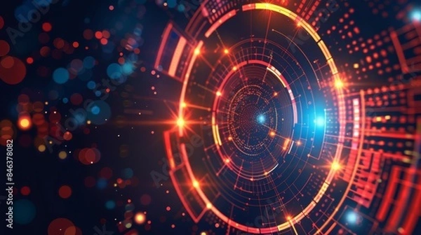 Fototapeta High-energy tech background with bright digital elements