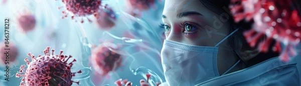 Obraz health risks posed by airborne pathogens with a focus on infection control, emphasizing air hygiene in a CG visual at eye-level angle