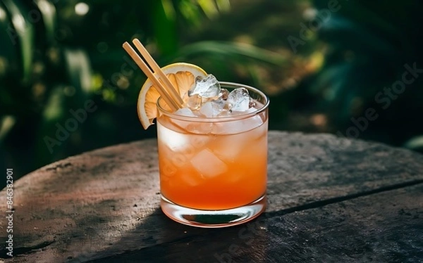 Fototapeta Refreshing summer alcoholic cocktail with crushed ice and citrus fruits
