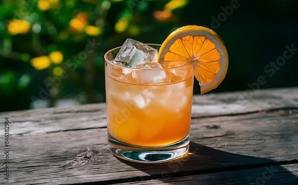 Fototapeta Refreshing summer alcoholic cocktail with crushed ice and citrus fruits