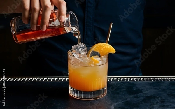 Fototapeta Refreshing summer alcoholic cocktail with crushed ice and citrus fruits