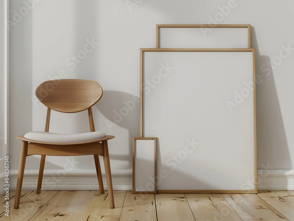 Fototapeta Blank frame mockup in the wall with a chair