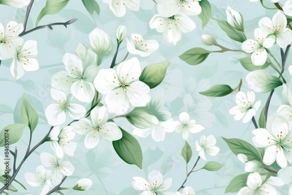 Fototapeta A seamless floral pattern with delicate blossoms, perfect for spring 