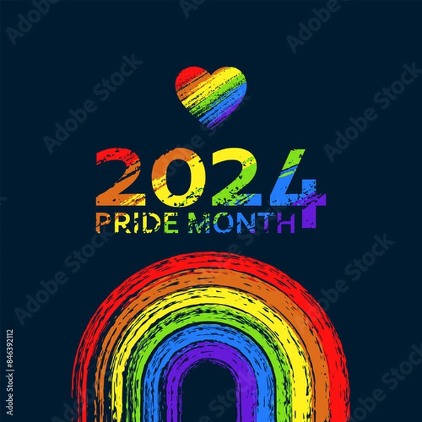 Obraz Pride Month 2024. Banner, Greeting Card, Poster, Cover with LGBT Colorful Rainbow Concept
