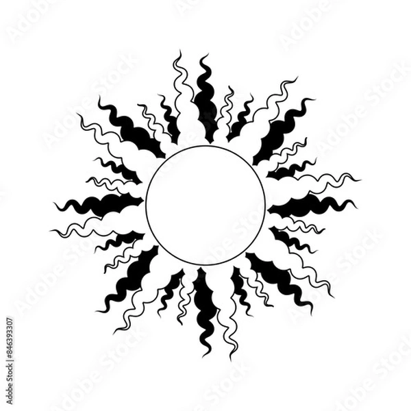 Obraz Ancient Esoteric Sun Symbol, Astrological Sign, Black Line Art, Vector