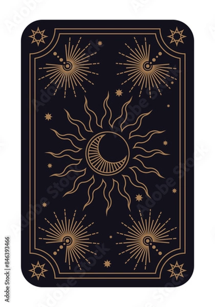Obraz Mystical Sun and Crescent Moon Drawing, Tarot Card Background, Magic Illustration