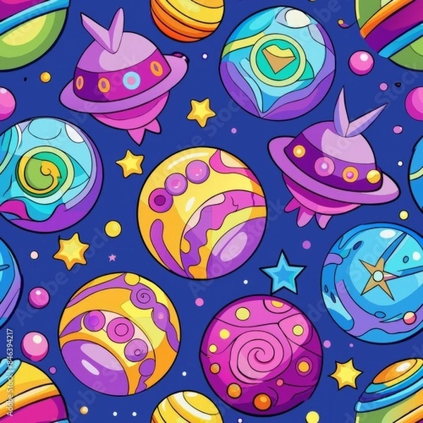 Fototapeta Seamless pattern of mystical candy orbs with glowing auras and magical symbols, Generative AI