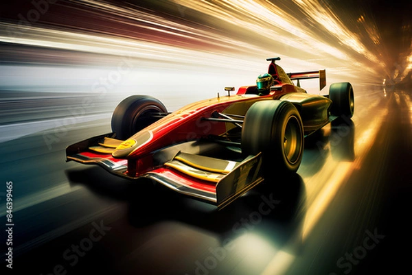 Obraz Race car racing on a track with motion blur. 