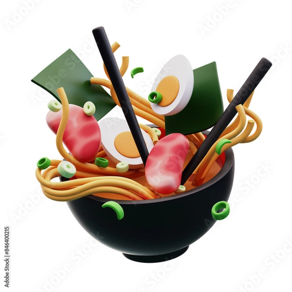 Obraz a falling bowl of japanese ramen 3d illustration