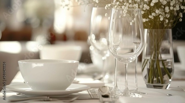 Fototapeta Elegant Dining Table Setting in Restaurant with Wine Glasses