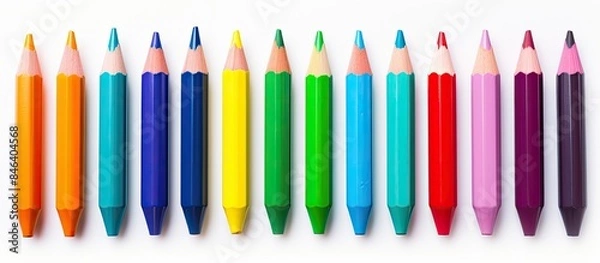 Fototapeta A colorful set of children s markers for drawing with numbers in different colors placed on a white background This image can be used as a copy space for school related concepts or presentations from