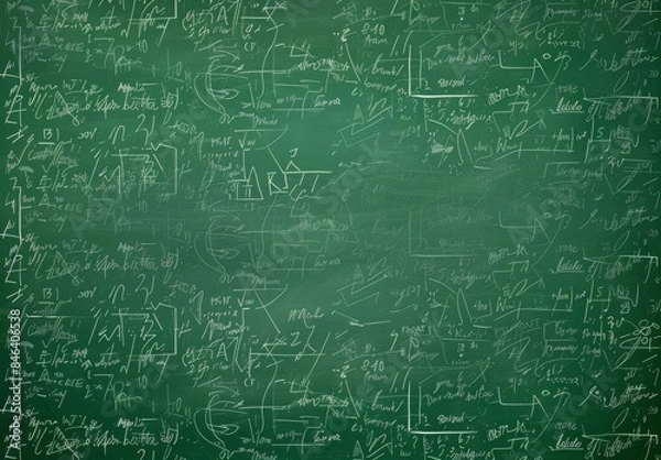 Fototapeta School board with chalk drawing math and chemical formulas, AI generated